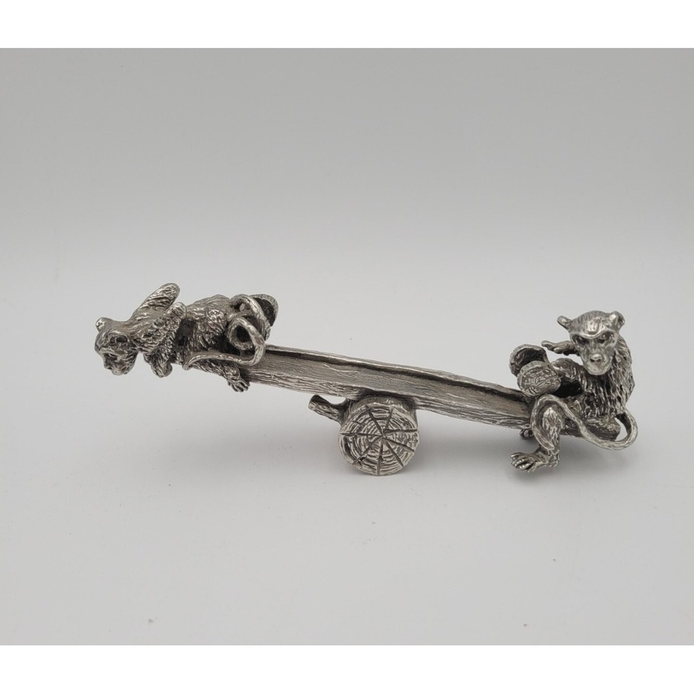 Frankli Wild Pewter Seesaw Monkies Business Card Holder Desktop Stand Decoration